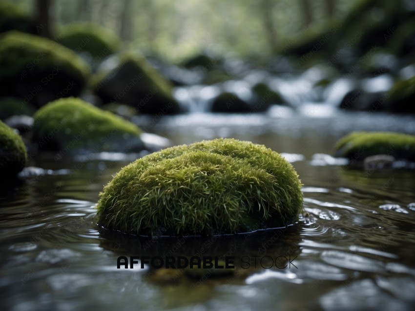 A mossy rock in a stream