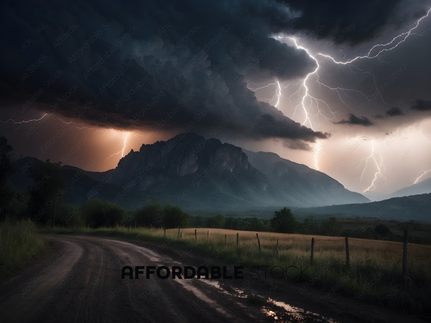 A stormy sky over a mountain road