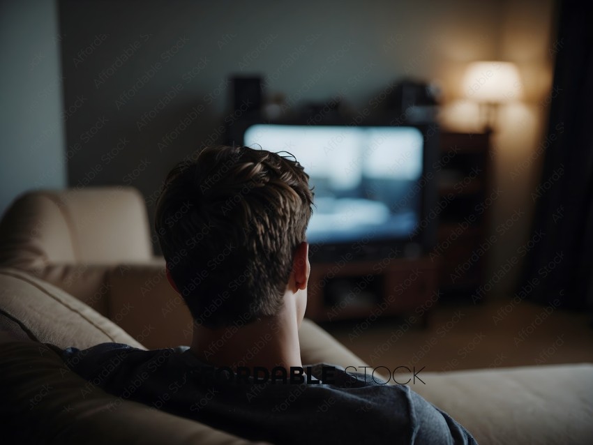 Man watching television in a living room