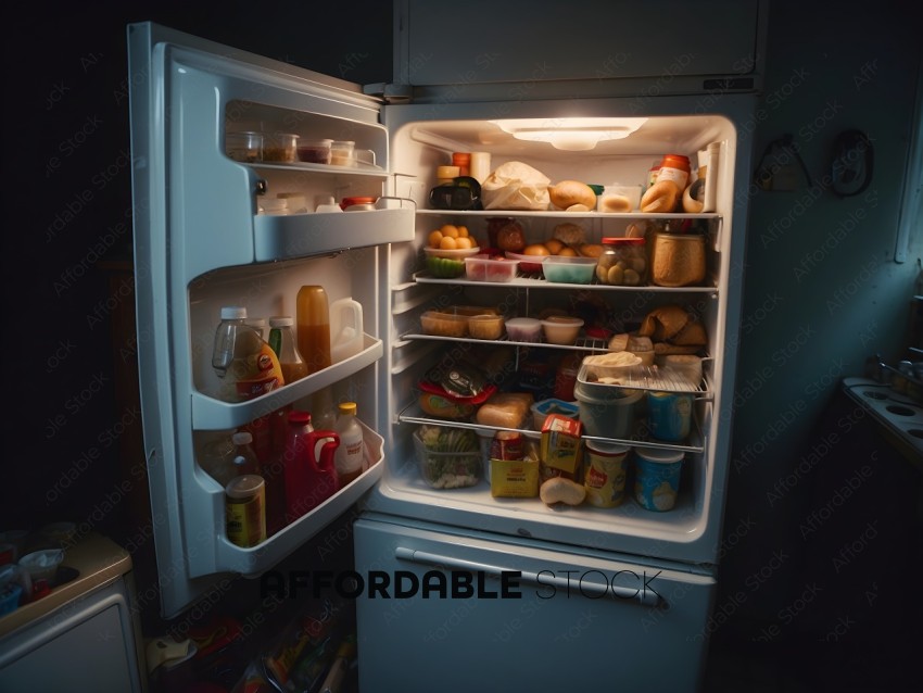 White Refrigerator with Food and Beverages