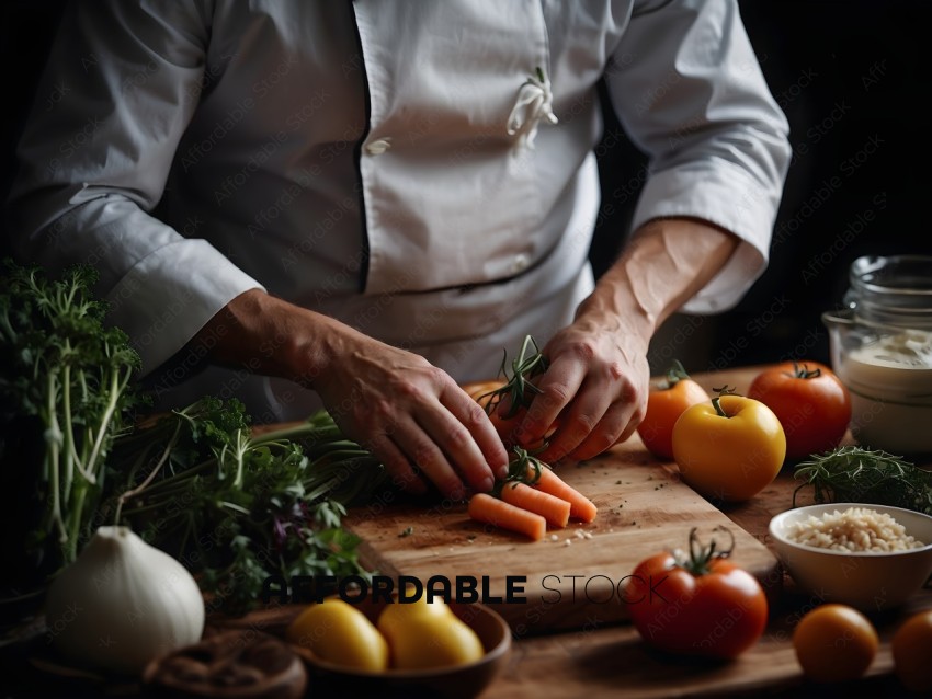 A chef preparing vegetables on a cutting board