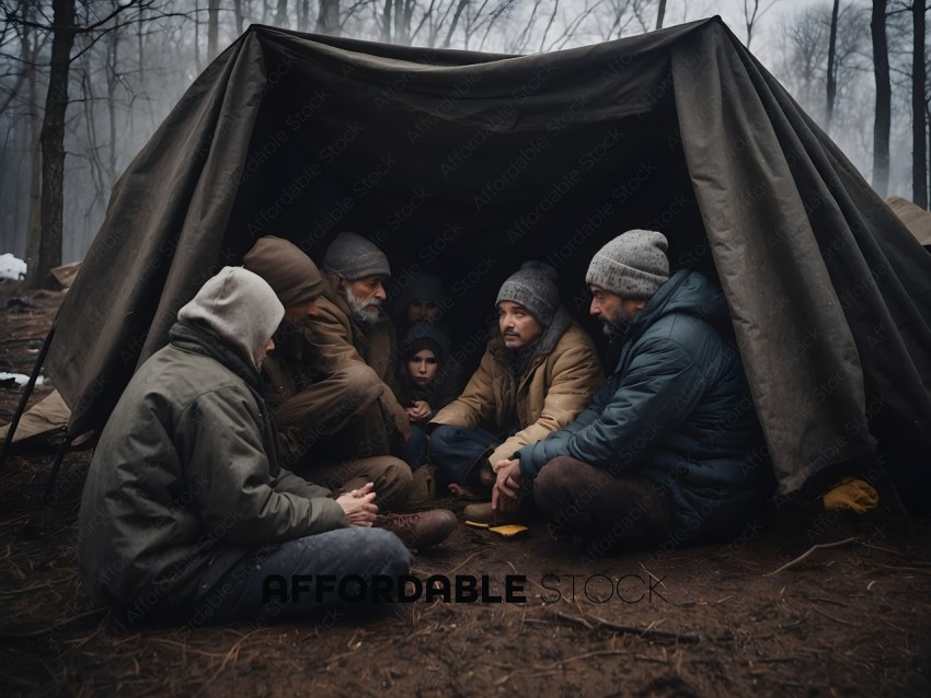 Group of people sitting in a tent