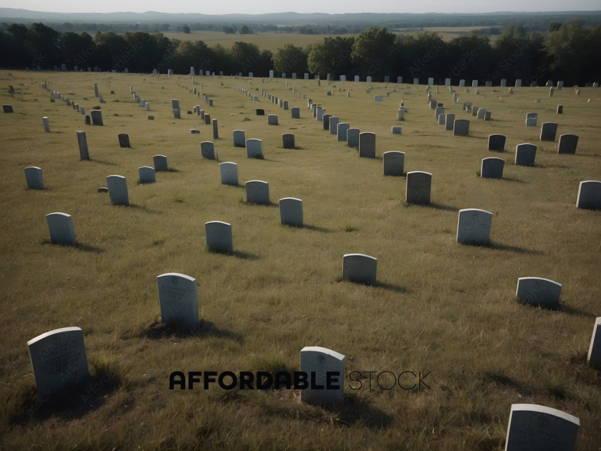 A field of tombstones with a sky background