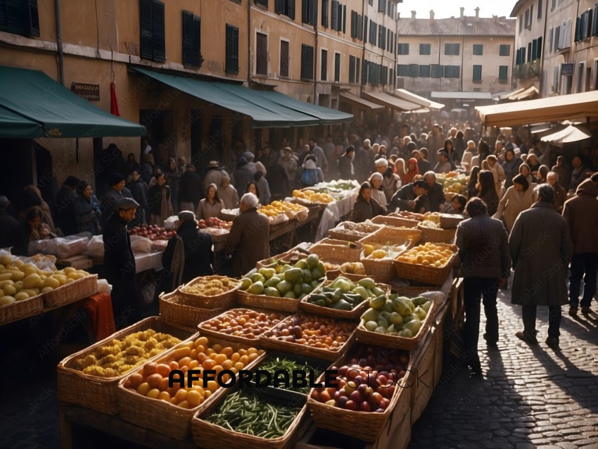 Market with a variety of fruits and vegetables
