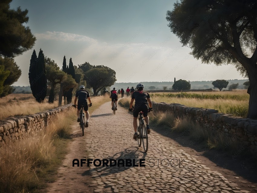 Cyclists Ride Along An Old Roman Road