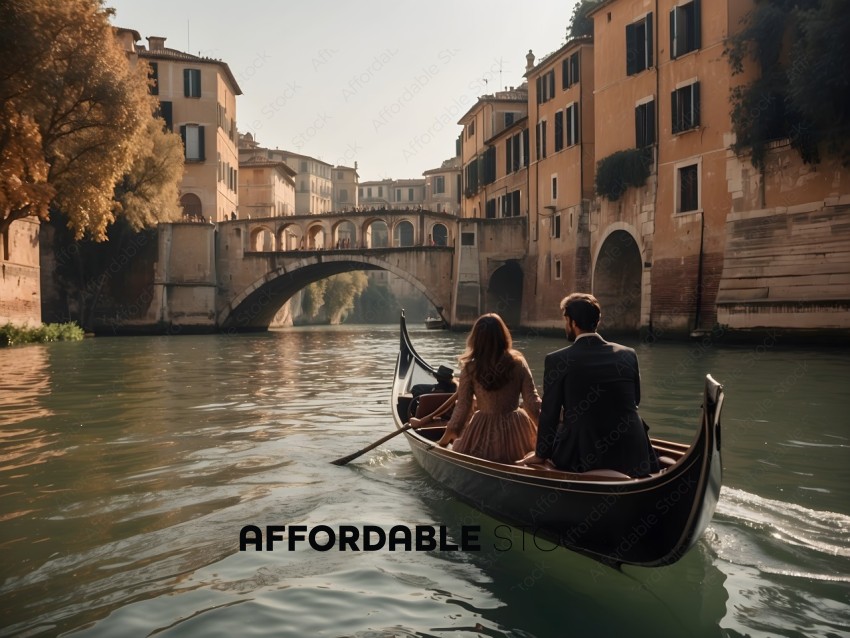 A couple in a gondola on a river