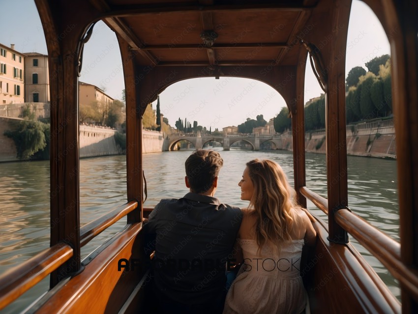 A couple enjoys a boat ride on a river