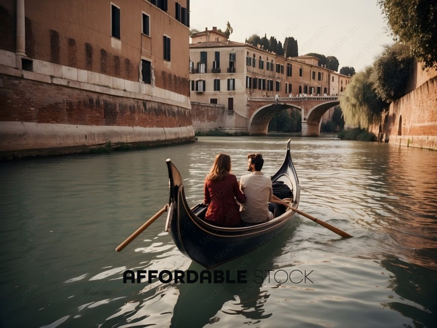 A couple in a gondola on a river