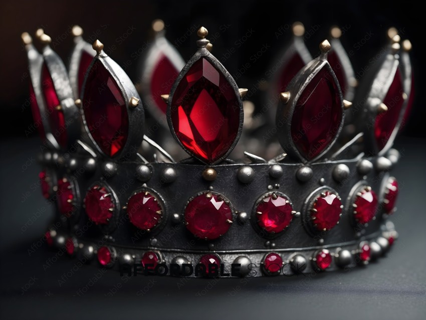 A black crown with red gems