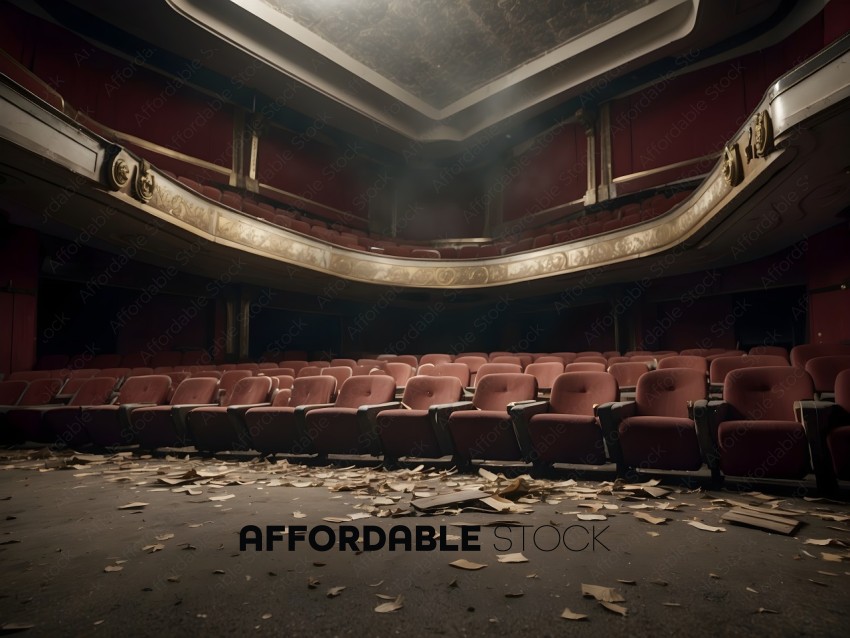 A large theater with red walls and seats