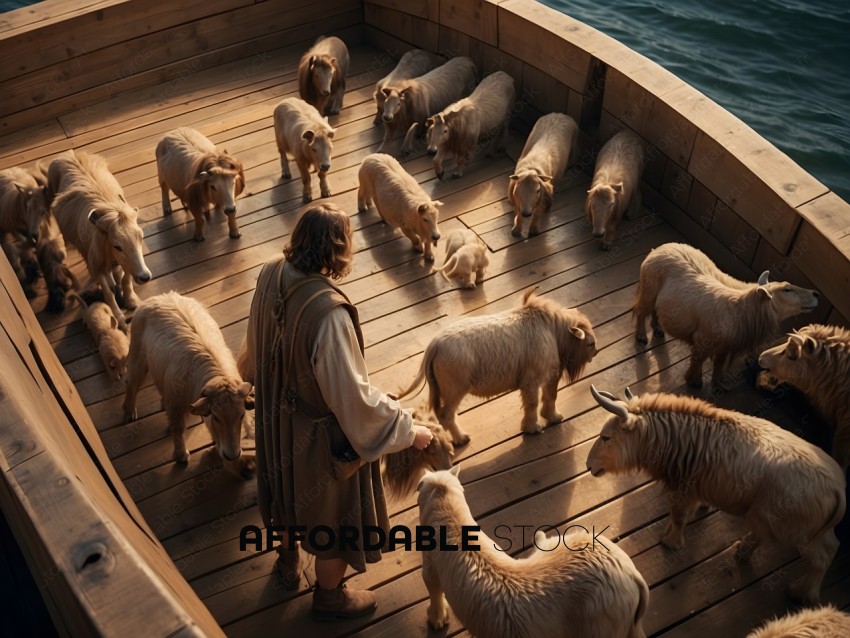 Man with goats on a boat