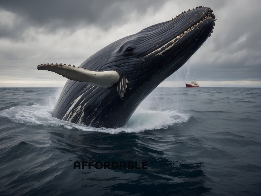 A large whale is swimming in the ocean