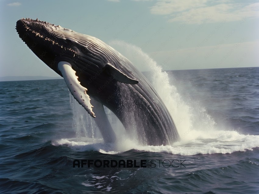 A whale splashes water with its tail
