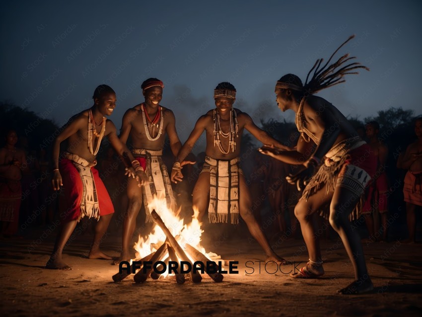 Four African men standing around a fire