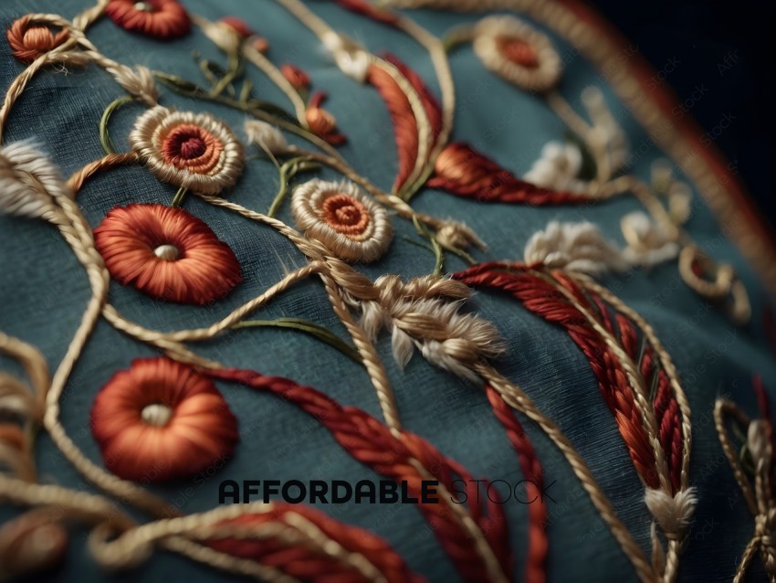 A close up of a blue fabric with a flower pattern