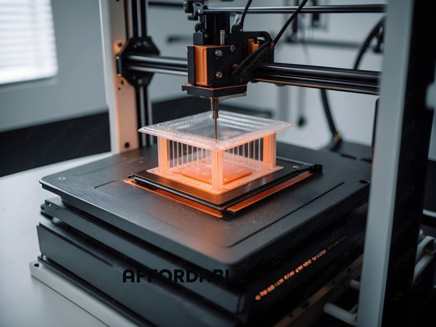 A 3D printer with a clear plastic box on top