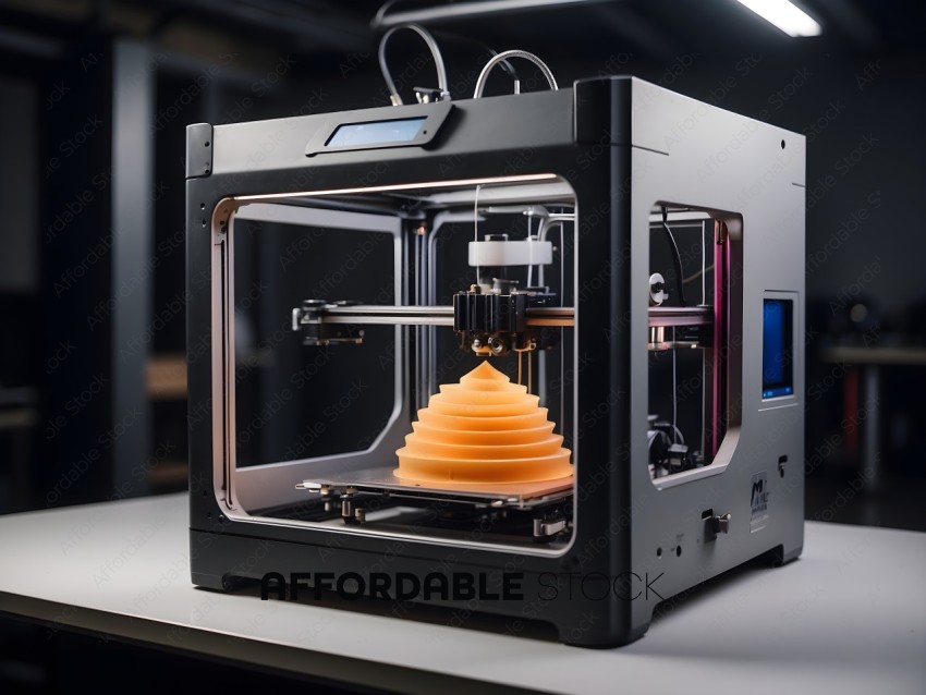A 3D printer with a model of a cone on it