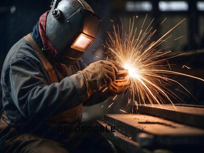 Man working with metal, sparks flying