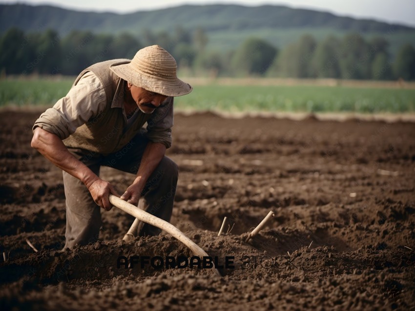 Man in a field with a plow