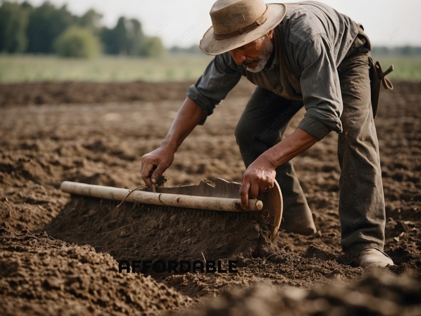 Man tilling the soil with a plow