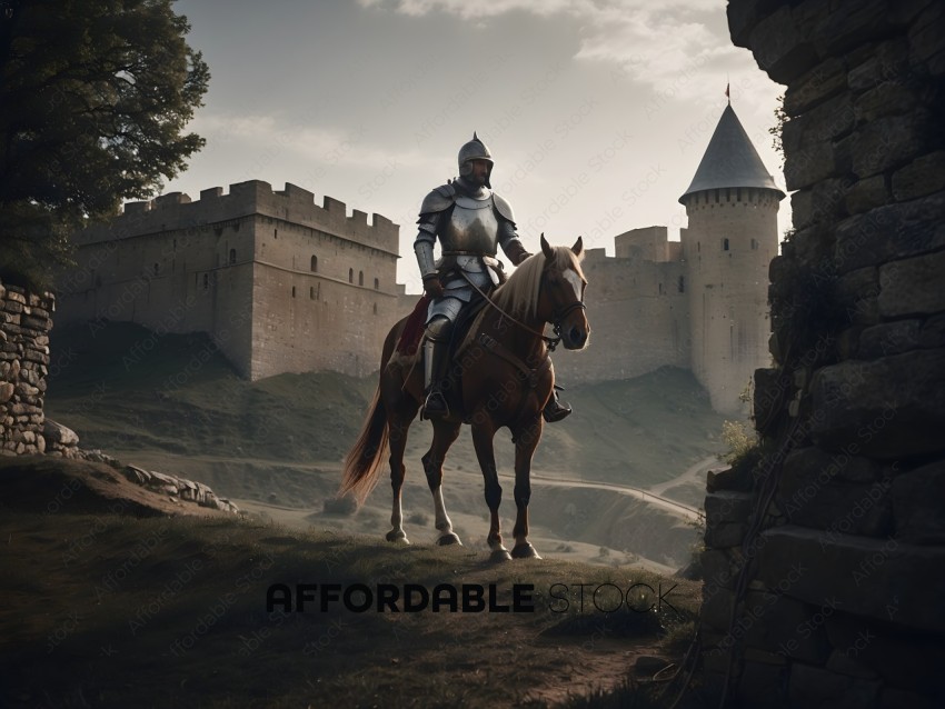 Knight on horseback in front of a castle