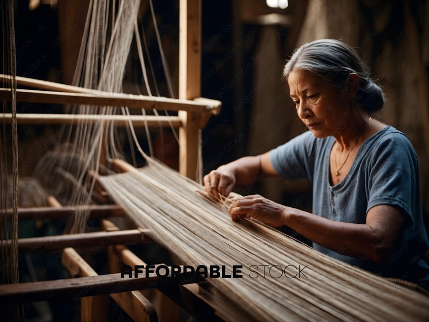Woman weaving with a loom