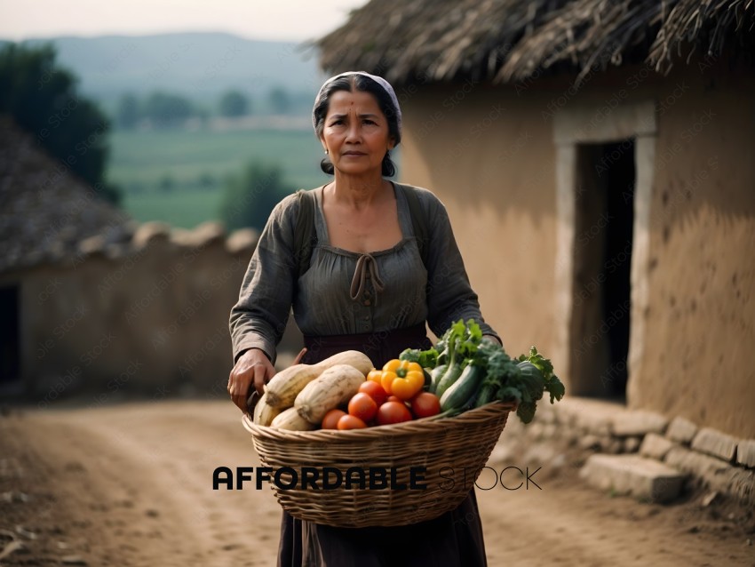 Woman carrying basket of produce