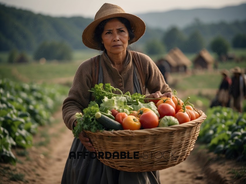 Woman Carrying Basket of Fresh Produce