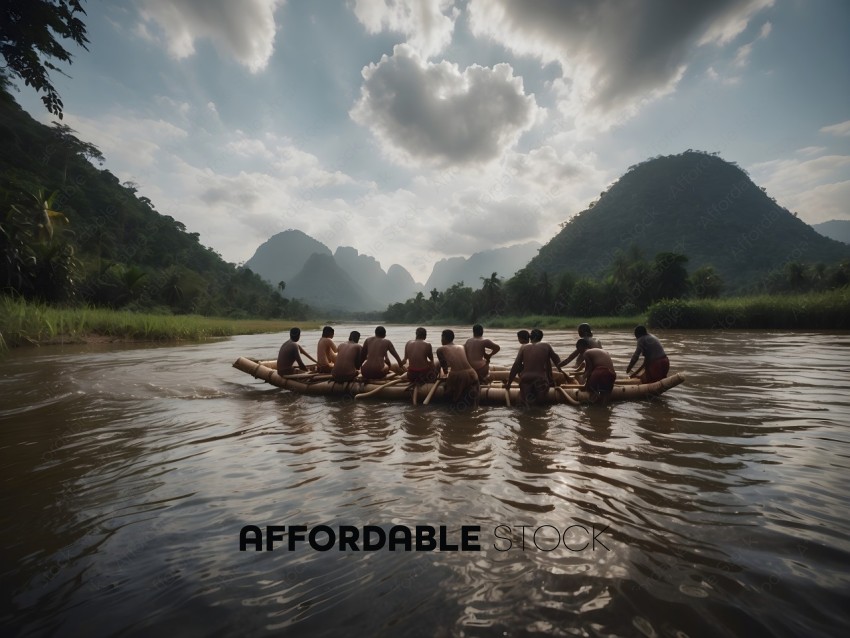 Men in a canoe on a river