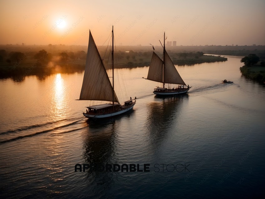 Two Sailboats on a River