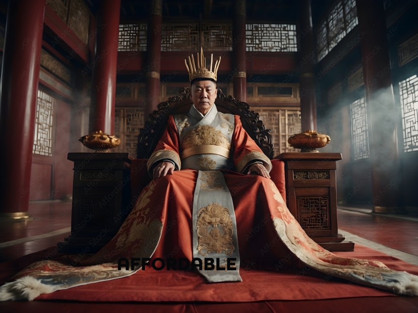 A man wearing a crown and sitting on a throne