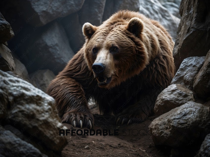 A brown bear in a cave
