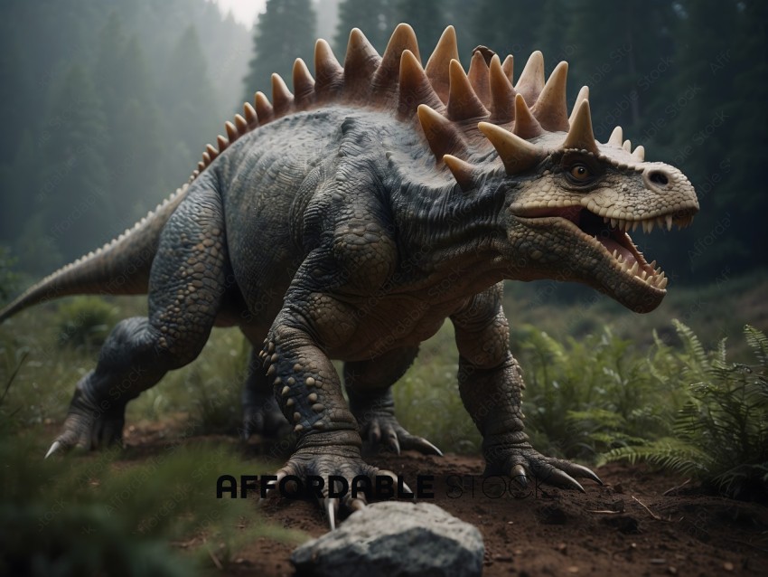 A dinosaur with a long tail and spiky head