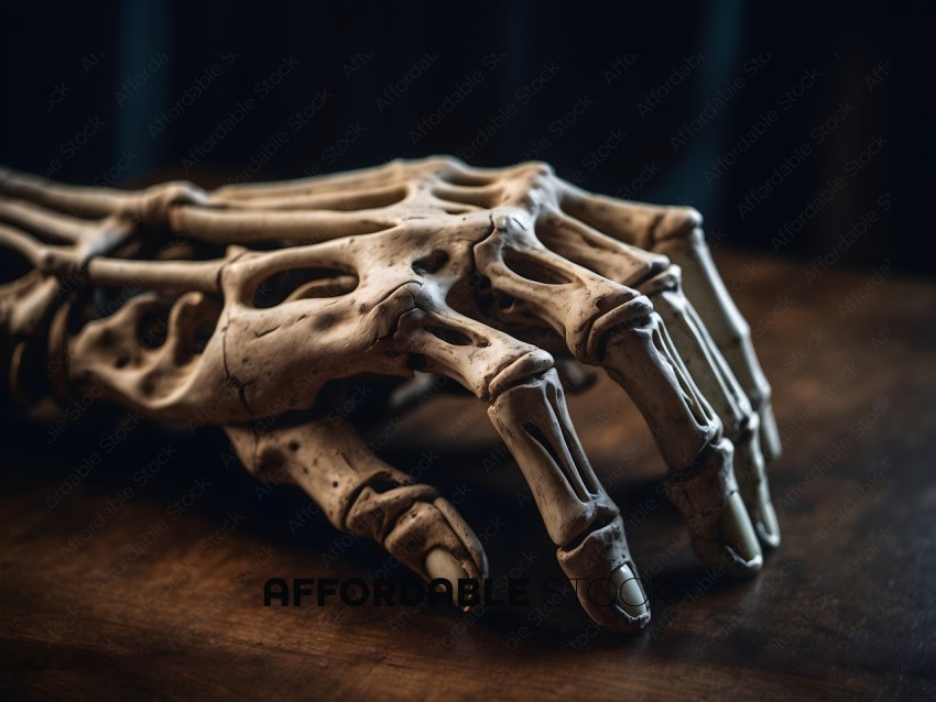 A close up of a skeleton hand
