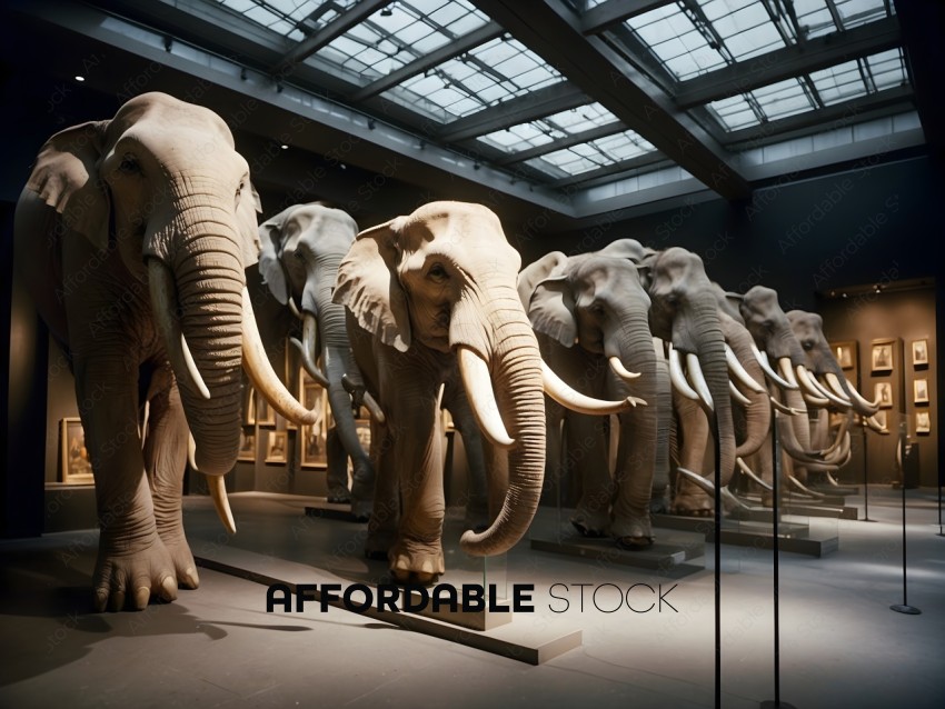 Elephants on display in a museum