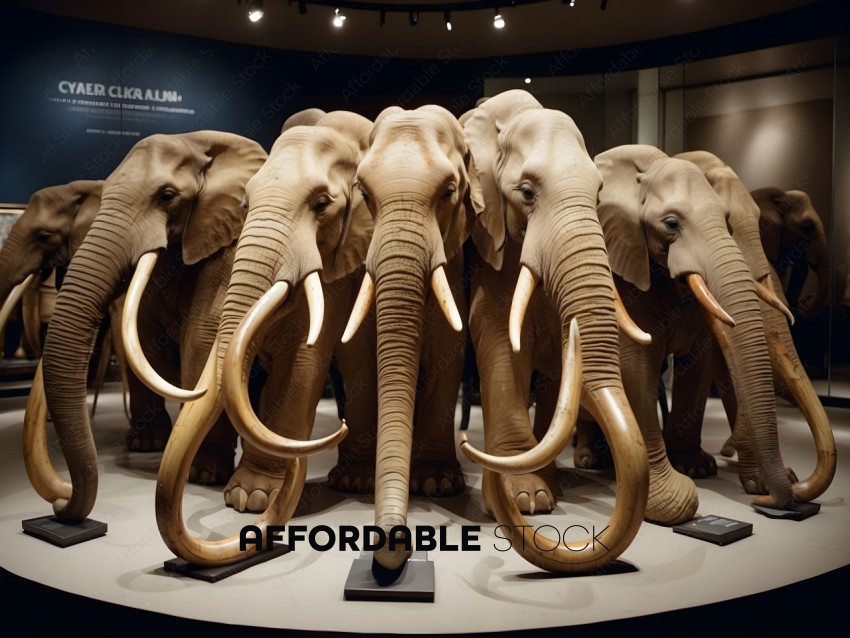Elephants on display in a museum
