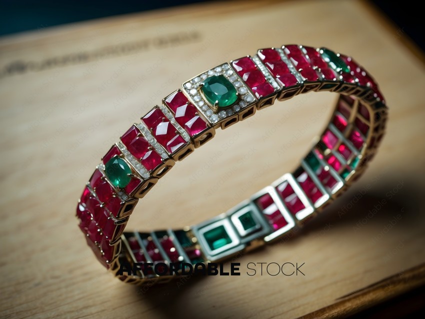A red and green bracelet with diamonds