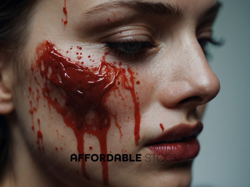 A woman with fake blood on her face