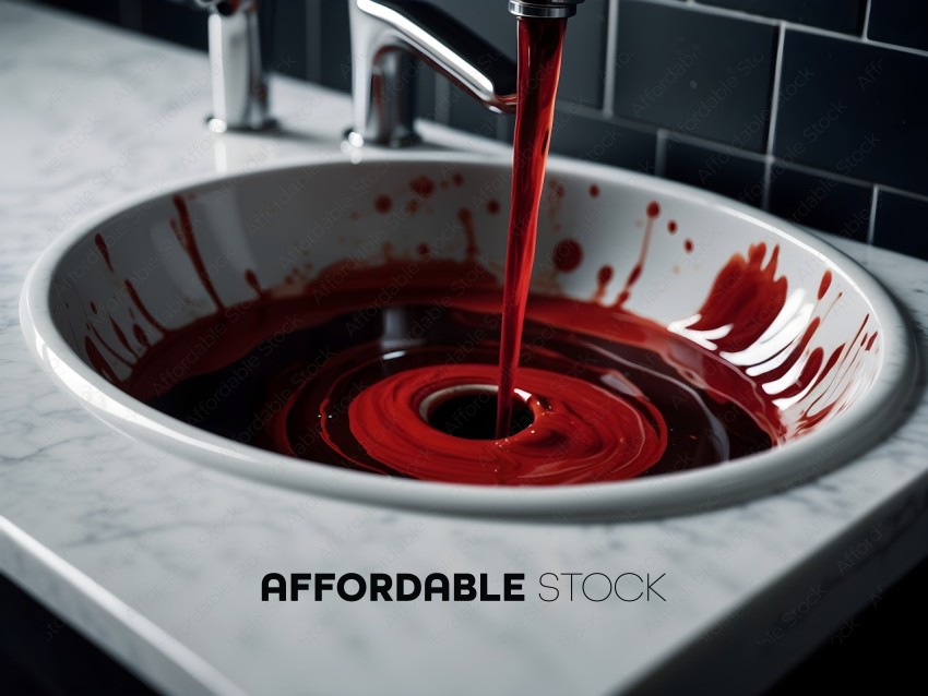 A red liquid is being poured into a sink