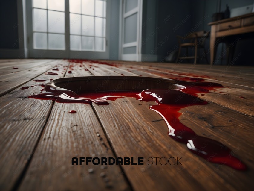 A large puddle of blood on a wooden floor