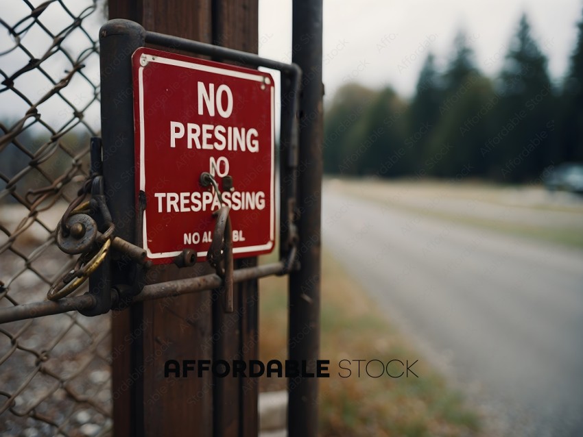 A sign that says "No Presing No Trespassing"