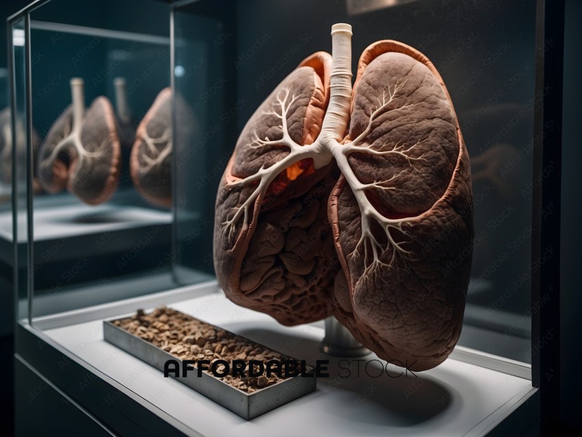 A close up of a lung with a reflection in the background