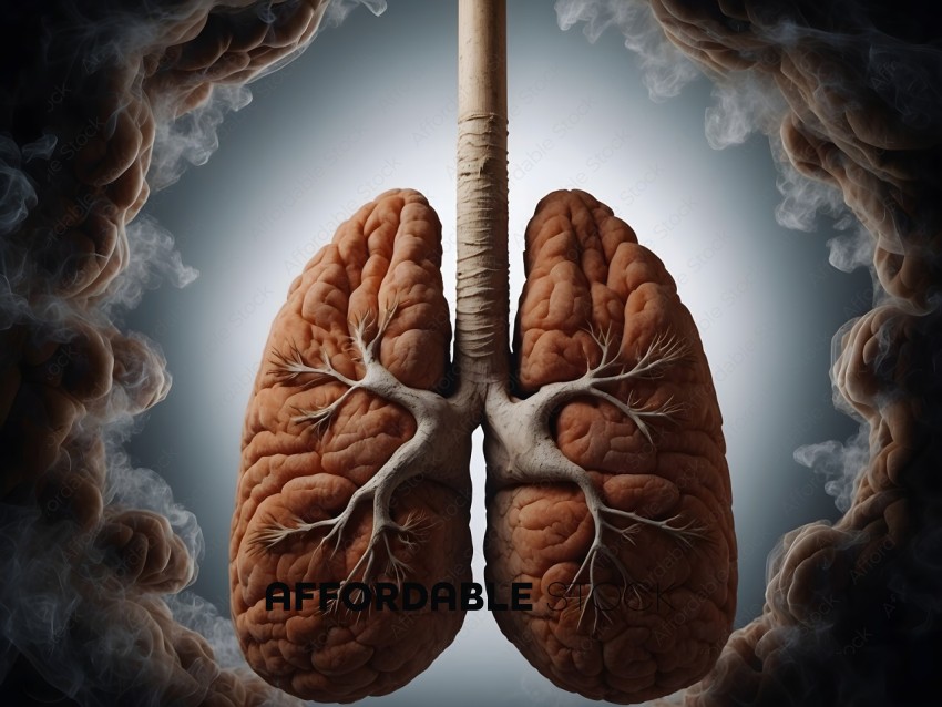 A close up of a lung with a tree branch in it