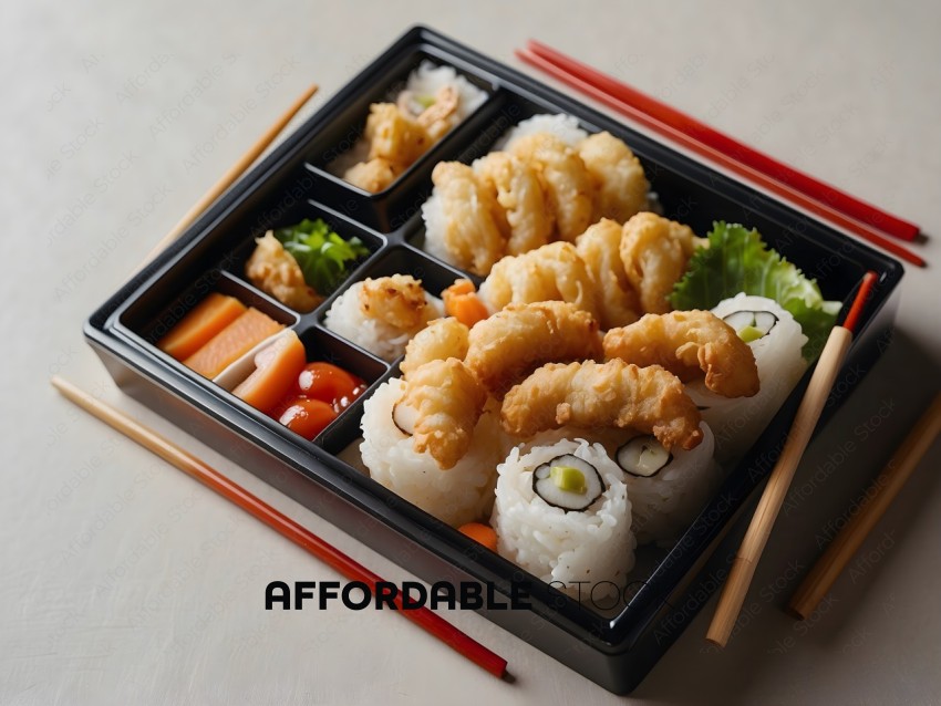 A Bento Box of Sushi and Vegetables