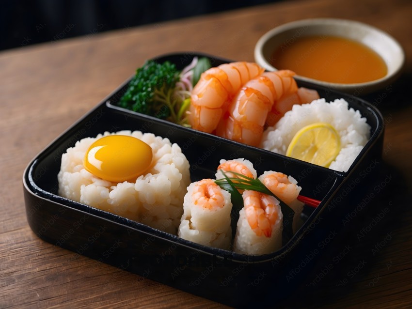 A Bento Box of Sushi and Seafood
