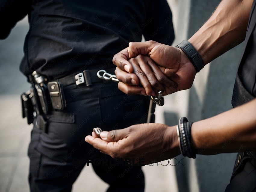 Two men holding hands with handcuffs on