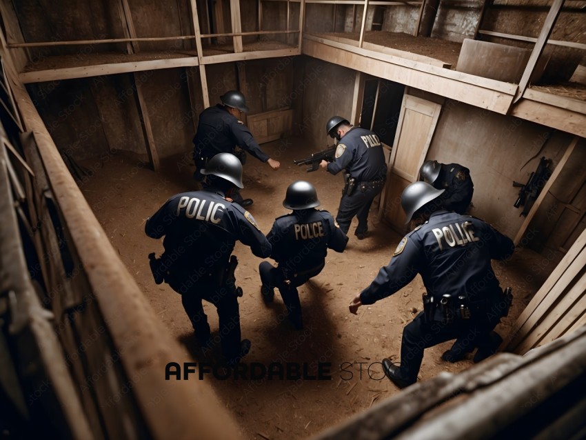 Police officers in a dark room with guns