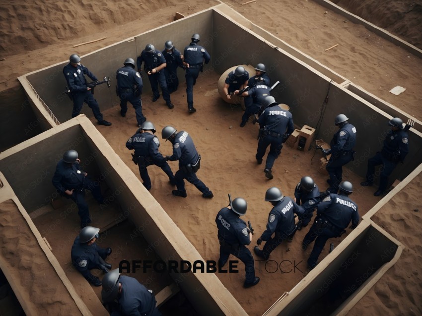 Police officers in a bunker