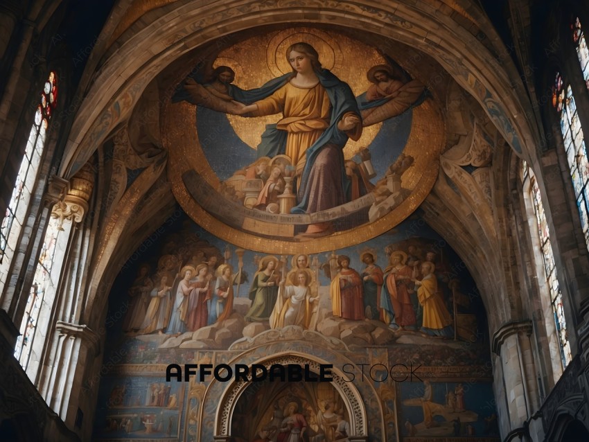 A mural of Mary and Jesus in a church