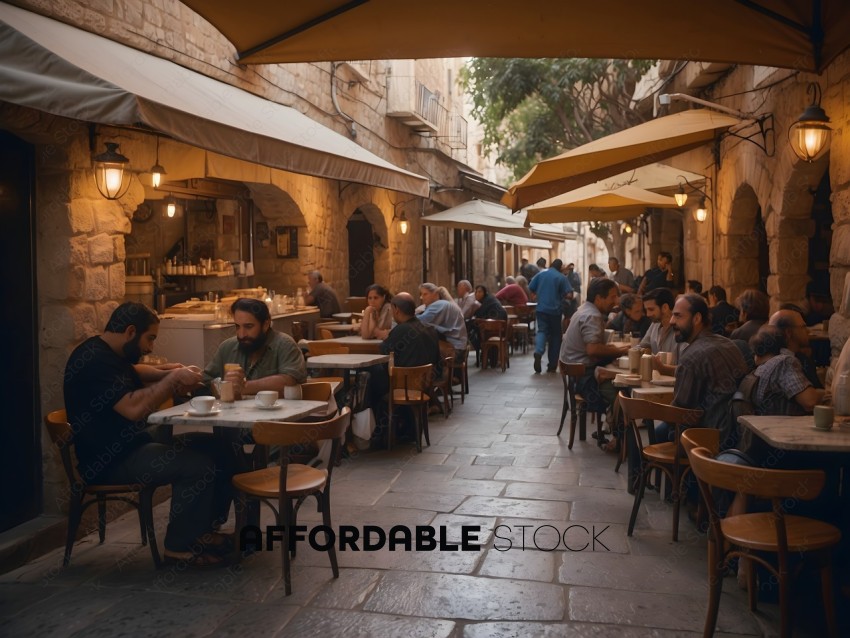 People eating at an outdoor cafe